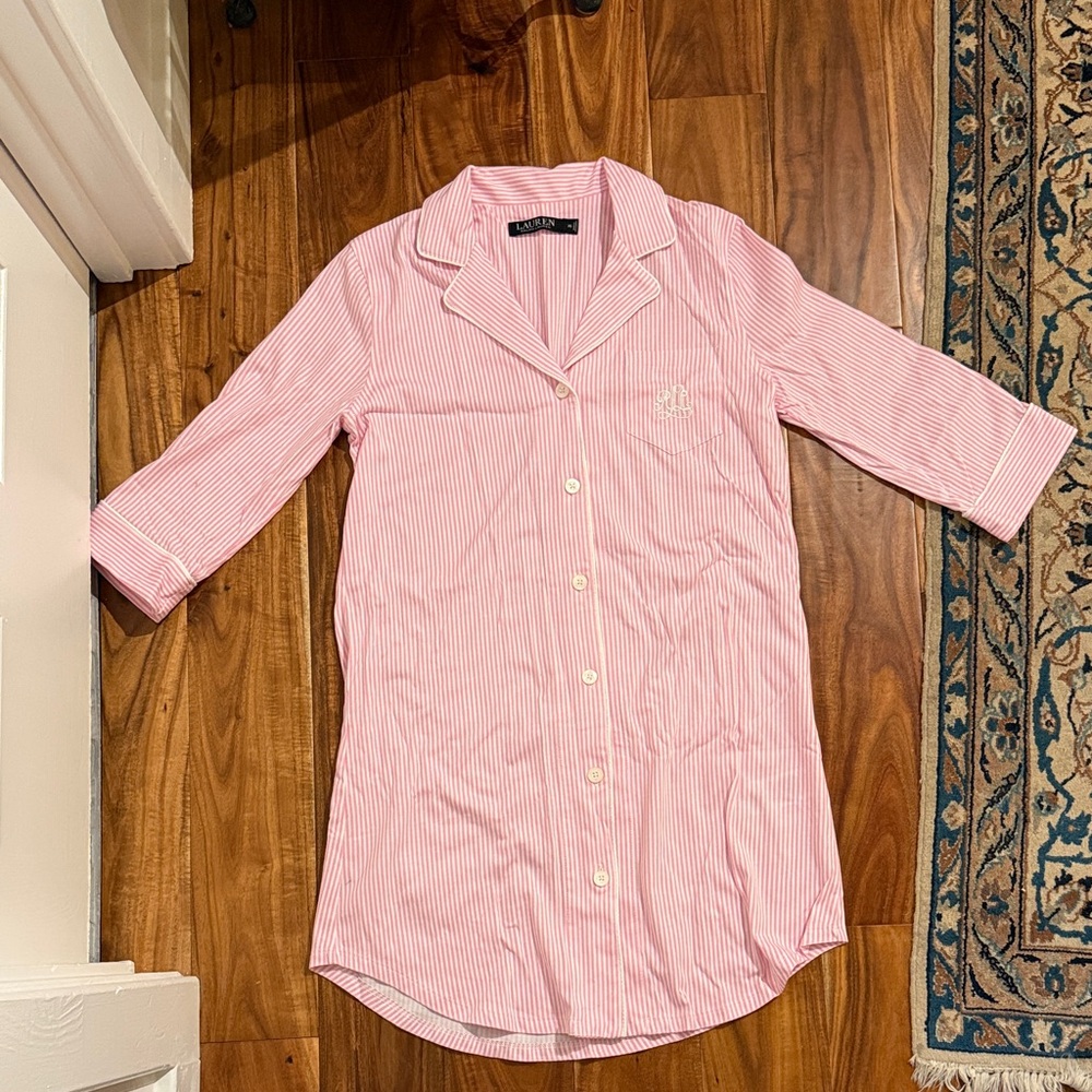 Lauren Ralph Lauren Pink Pinstripe Nightshirt, Size XS, NWOT